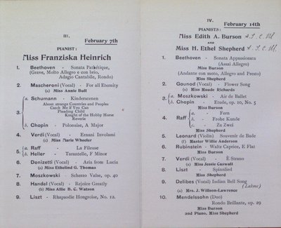 Teresa Vanderburgh's Musical Scrapbook #2 - 12 Piano Recital Programs for pupils of Mr. Edward Fisher