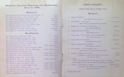 Teresa Vanderburgh's Musical Scrapbook #2 - Graduation and Commencement Program for the College of Music of Cincinnati