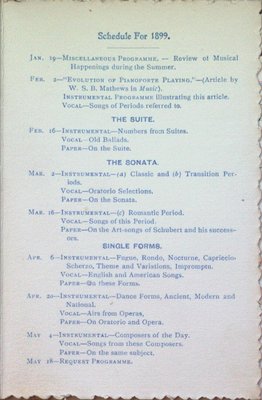 Teresa Vanderburgh's Musical Scrapbook #2 - Musical Circle Schedule of Performances for 1899