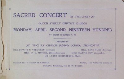 Teresa Vanderburgh's Musical Scrapbook #2 - Sacred Concert by Queen Street Baptist Church Choir