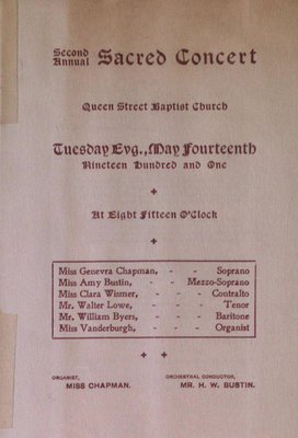 Teresa Vanderburgh's Musical Scrapbook #2 - Sacred Concert at Queen Street Baptist Church