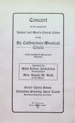 Teresa Vanderburgh's Musical Scrapbook #2 - St. Catharines Musical Circle Concert Program