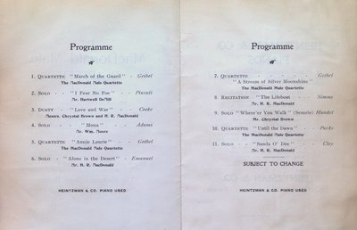 Teresa Vanderburgh's Musical Scrapbook #2 - Program for the MacDonald Male Quartette