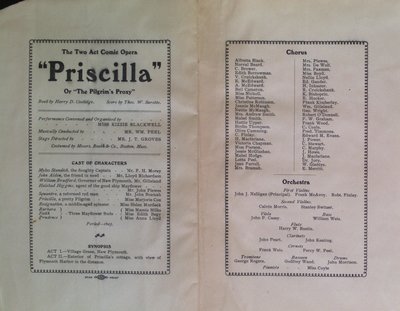 Teresa Vanderburgh's Musical Scrapbook #2 - Program for the Comic Opera &quot;Priscilla&quot;