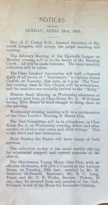 Teresa Vanderburgh's Musical Scrapbook #2 - Sherbourne Street Methodist Church Bulletin