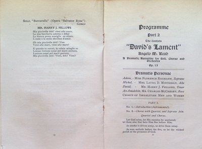 Teresa Vanderburgh's Musical Scrapbook #2 - Program for the Cantata &quot;David's Lament&quot;