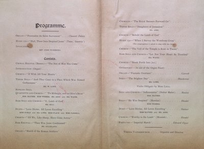 Teresa Vanderburgh's Musical Scrapbook #2 - Program for a Sacred Concert at St. Paul Street Methodist Church