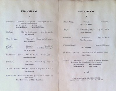 Teresa Vanderburgh's Musical Scrapbook #2 - Program for a Piano Recital