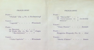 Teresa Vanderburgh's Musical Scrapbook #2 - Program for a Piano & Violin Recital