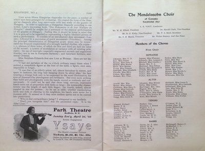 Teresa Vanderburgh's Musical Scrapbook #2 - Program for The Pittsburgh Orchestra & The Mendelssohn Choir Concert