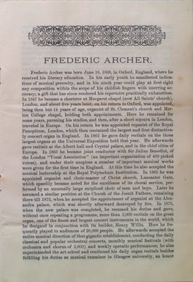 Teresa Vanderburgh's Musical Scrapbook #1 - Pamphlet: Frederic Archer