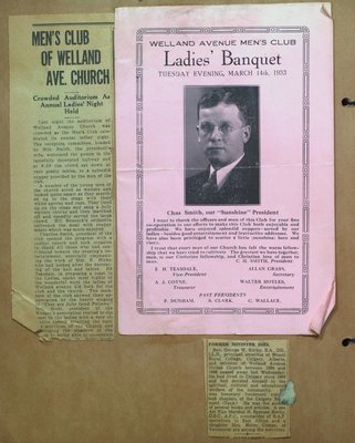 Welland Avenue Church Men's Club Ladies' Banquet and Obituary for Rev. George W. Kerby