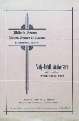 Welland Avenue United Church 68th Anniversary Program