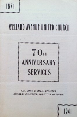 Welland Avenue United Church 70th Anniversary Program