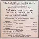 Invitation to the 71st Anniversary Services at Welland Avenue United Church
