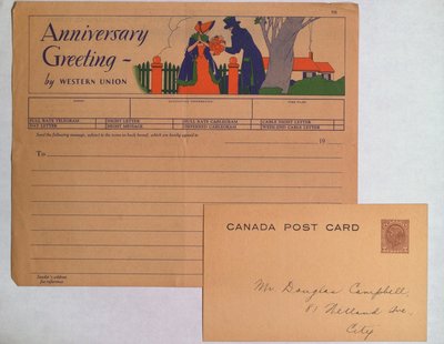 Canada Post Card and Blank Western Union Telegram