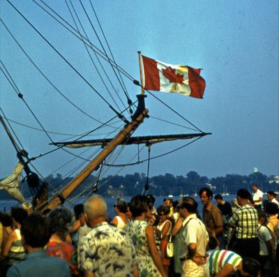 The Canadian Flag on the Bow of the Replica Ship, &quot;Nonsuch&quot;