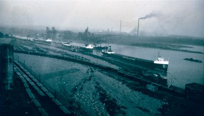 Grain Ships Waiting to Unload in the Welland Canal