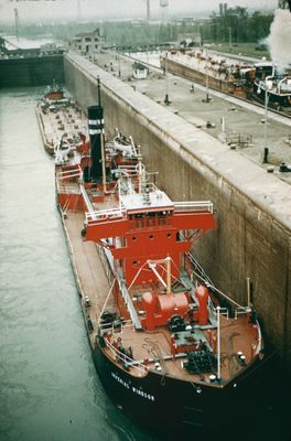 An Ship in the Welland Canal Flight Locks