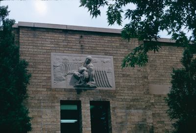 Stone sculpture on the front of the former Water Works Building