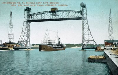 A Ship Passing Underneath Bridge 14 on the Welland Ship Canal