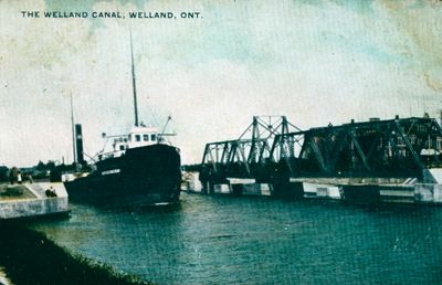 A Ship Passing Through Bridge 15 on the Welland Ship Canal