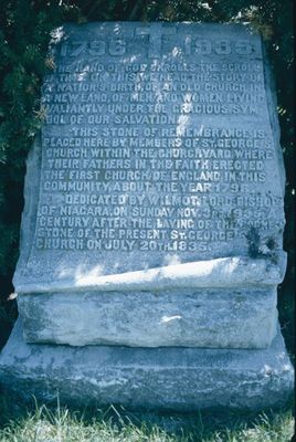 A stone commemorating and marking the site of the 1st Anglican Church in St. Catharines.