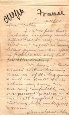 Cora Goring Collection - Letter from WWI