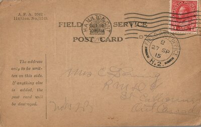 Cora Goring Collection - WWI Field Service Postcard