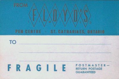 Label from Floyd's Jewellers, Pen Centre, St. Catharines