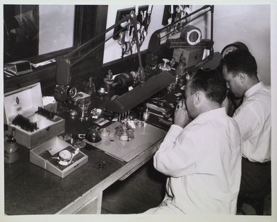 Watch makers and clock repairers at Floyd's Jewellery Ltd., St. Paul Street, St. Catharines