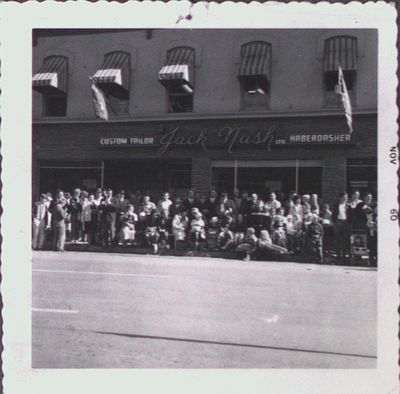 Crowd outside of Jack Nash Ltd., 300 St. Paul Street, St. Catharines