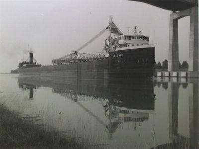 Cargo ship &quot;Leadale&quot; under the Garden City Skyway, St. Catharines