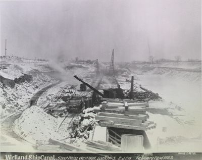 Sheet piling, west wall, Welland Ship Canal, St. Catharines