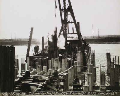 Driving last Pile, Welland South Dock, Welland Ship Canal