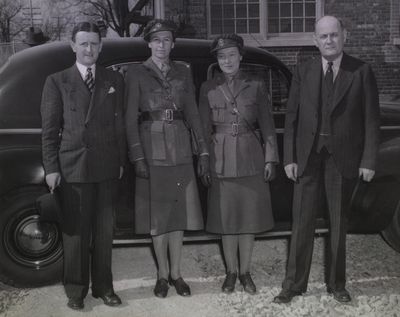 Red Cross Corps members outside St. Catharines Steel Products Ltd., St. Catharines