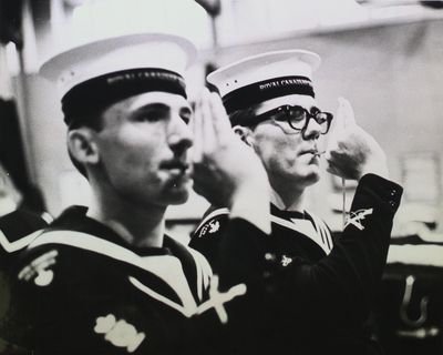 Royal Canadian Sea Cadets Corps Renown members piping an inspection party &quot;aboard&quot;, St. Catharines