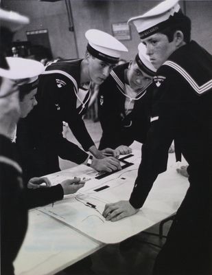 Royal Canadian Sea Cadets Corps Renown members at the navigation table, St. Catharines