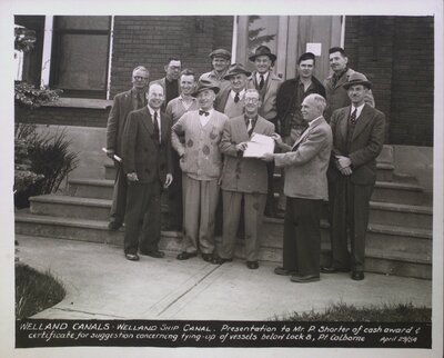 Group photograph of Welland Canal presentation to Mr. P. Shorter