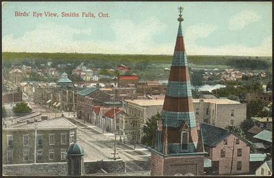 Birds' Eye View Postcard, Smiths Falls, 1910