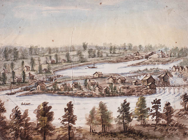 Smiths Falls Lock, Rideau Canada by John Burrows (1789-1848), ca. 1835