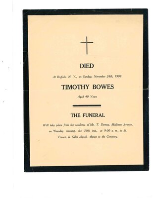 Timothy Bowes death notice, Smiths Falls