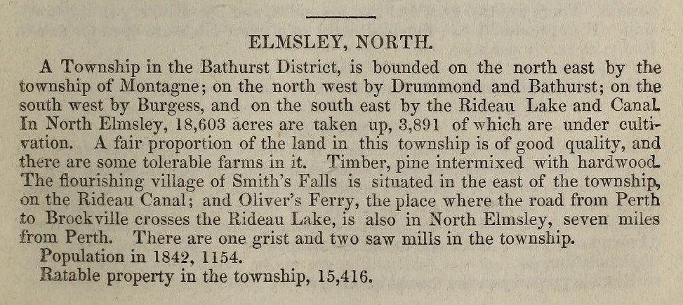 North Elmsley description, Smith's Canadian gazetteer, 1846