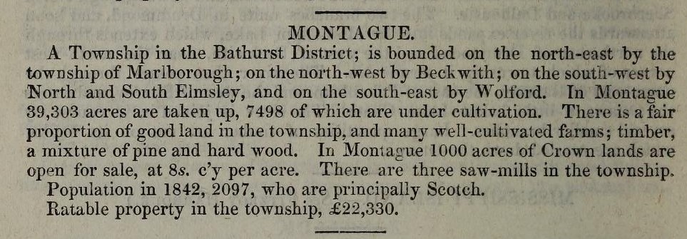 Montague description, Smith's Canadian gazetteer, 1846