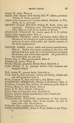 Smiths Falls business listings, Fuller's counties of Leeds, Grenville, Lanark and Renfrew Directory for 1866 & 1867