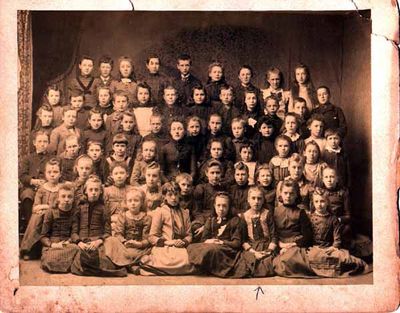 School photograph of Florence Cartland and other unidentified students, Smiths Falls, ca. 1888