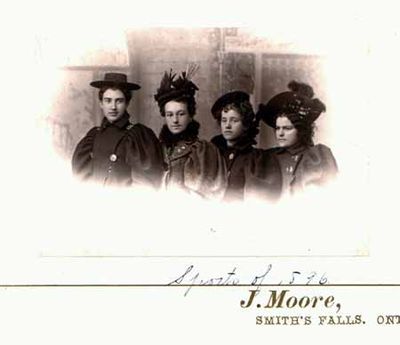 Studio photograph of Florence Cartland and three unidentified women, Smiths Falls, 1896