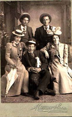 Studio photograph of Florence Cartland and four unidentified friends, Smiths Falls