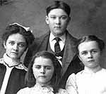 Studio photograph of Amy, Belle, and Georgina Van Exan and William Corbett, Smiths Falls