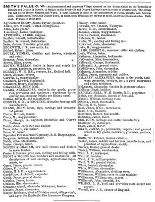 Smiths Falls town description, The Canada directory for 1857-58